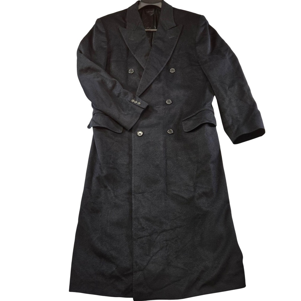 Canali Coat Mens 40 Black Overcoat Cashmere Lined Collared Long Italy Classic